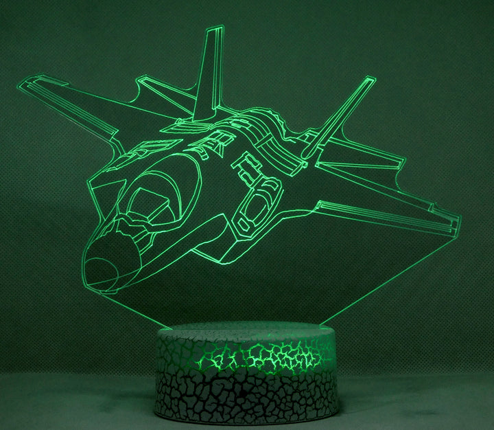 F-35 Lighting II Fighter Jet 3-D Optical Illusion Multicolored LED Lamp