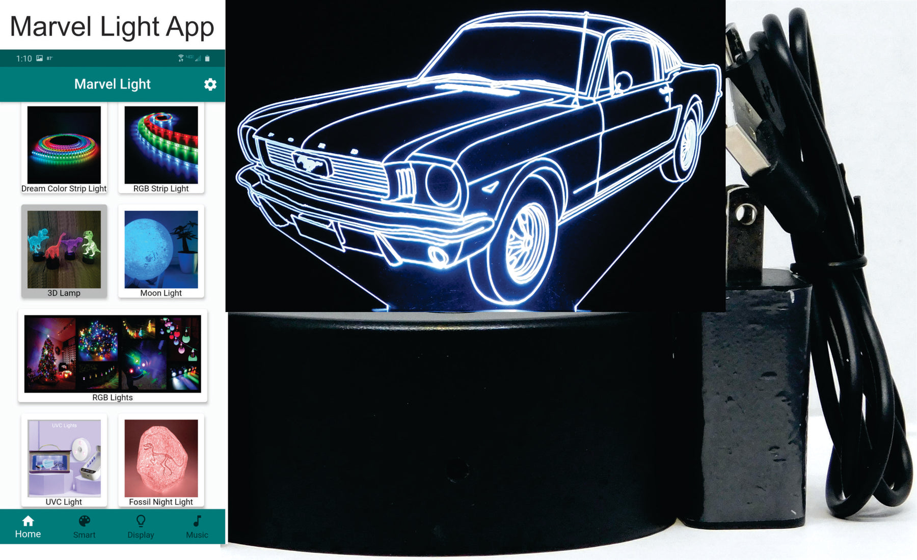 Mustang Fastback 2+2 1966 3-D Optical Illusion Multicolored Light