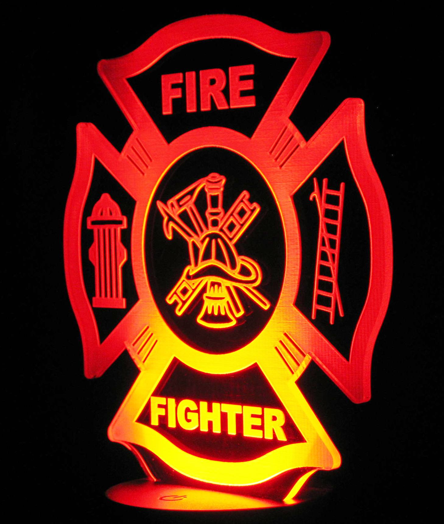 Firefighter Logo 3-D Optical Illusion Multicolored LED Lamp