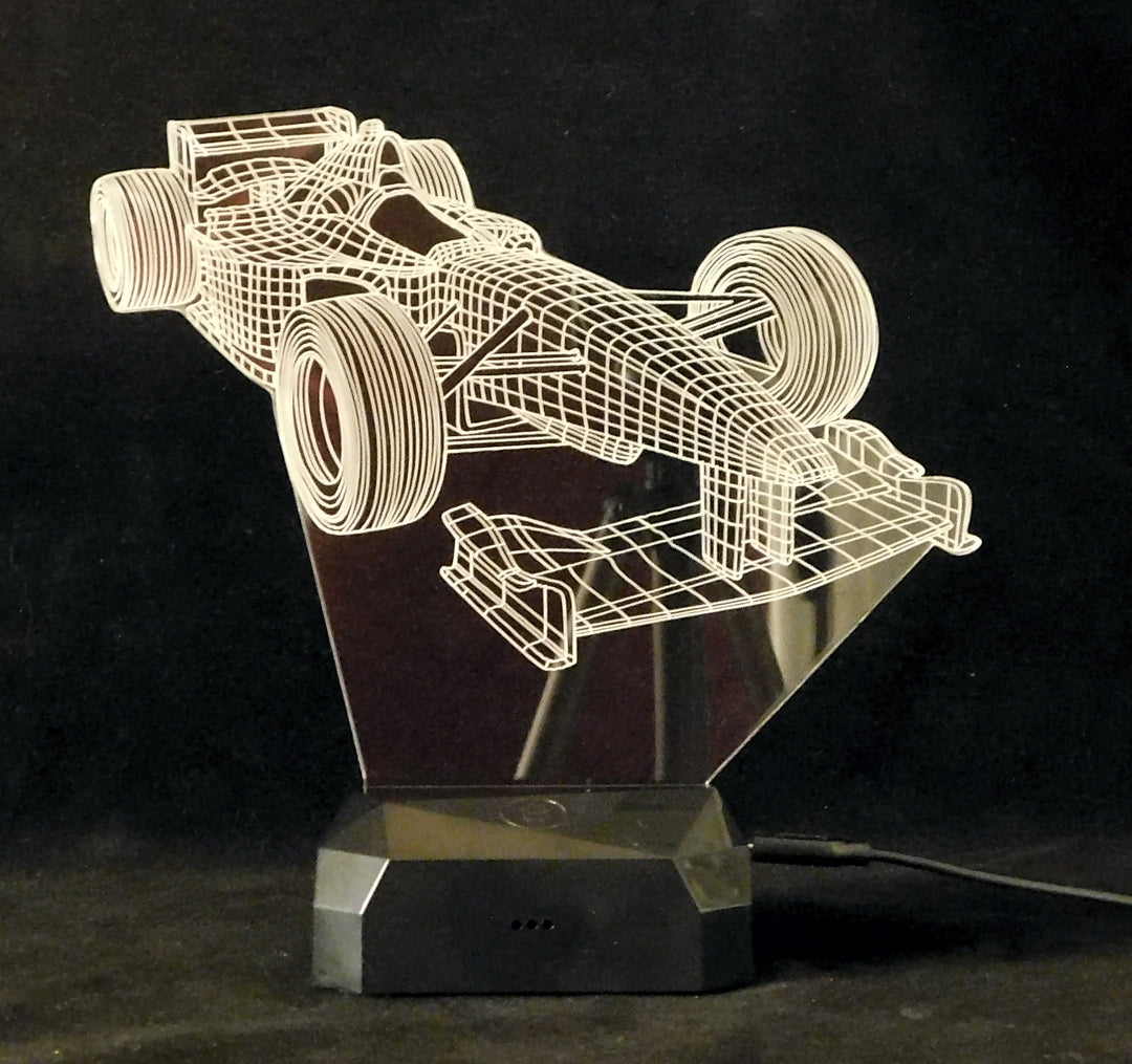 Formula One Race Car 3-D Optical Illusion Multicolored Light
