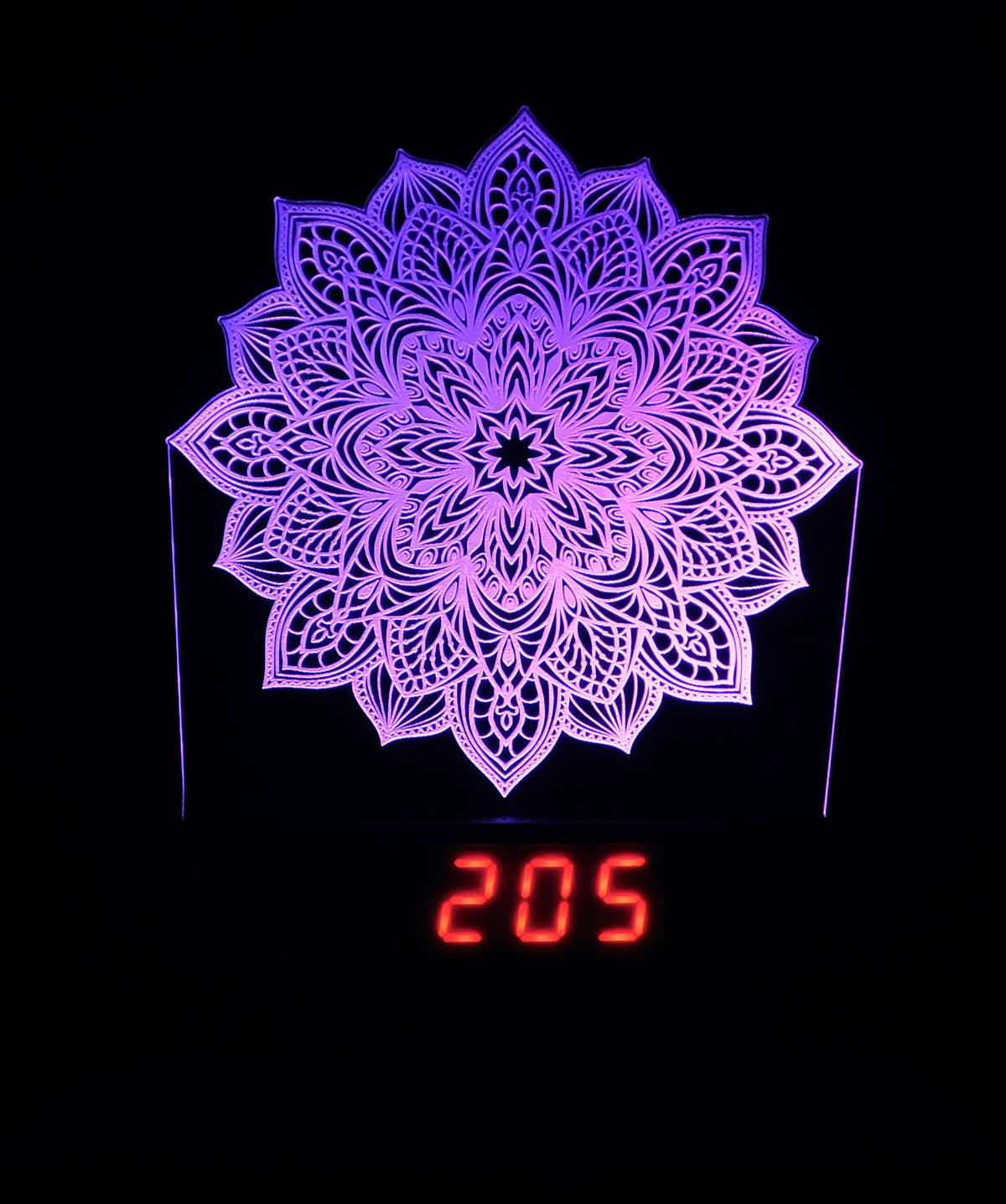 Mandala 3-D Optical Illusion Multicolored LED Clock/Lamp