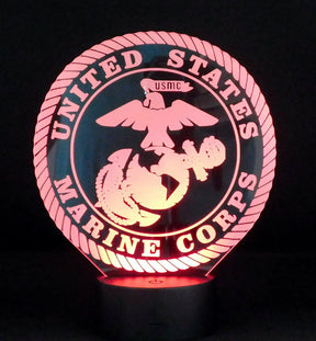 Marines Logo 3-D Optical Illusion Multicolored LED Lamp