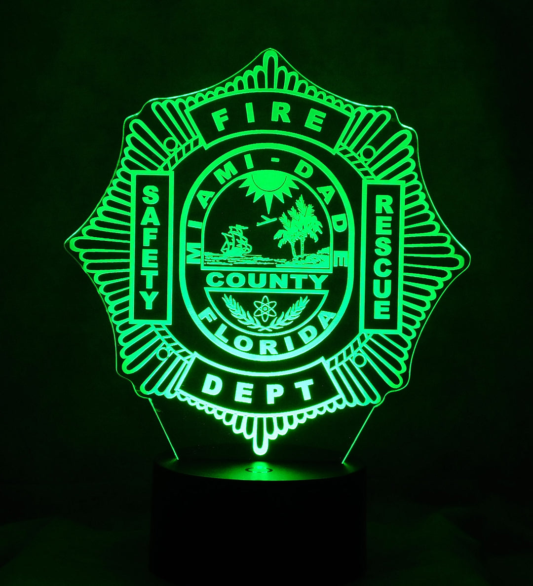 Miami Dade Firefighter Logo 3-D Optical Illusion Multicolored LED Lamp
