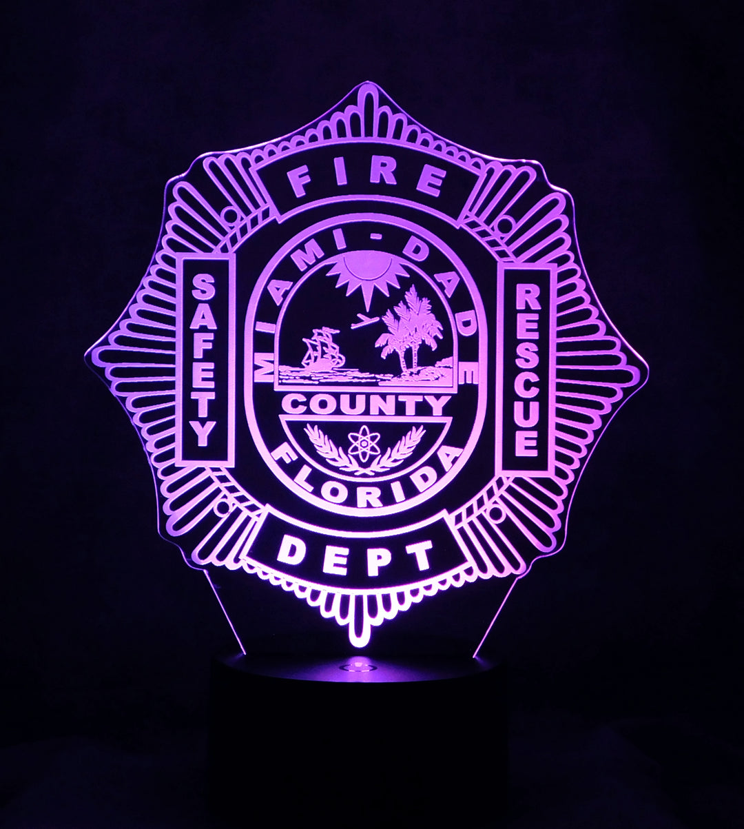 Miami Dade Firefighter Logo 3-D Optical Illusion Multicolored LED Lamp