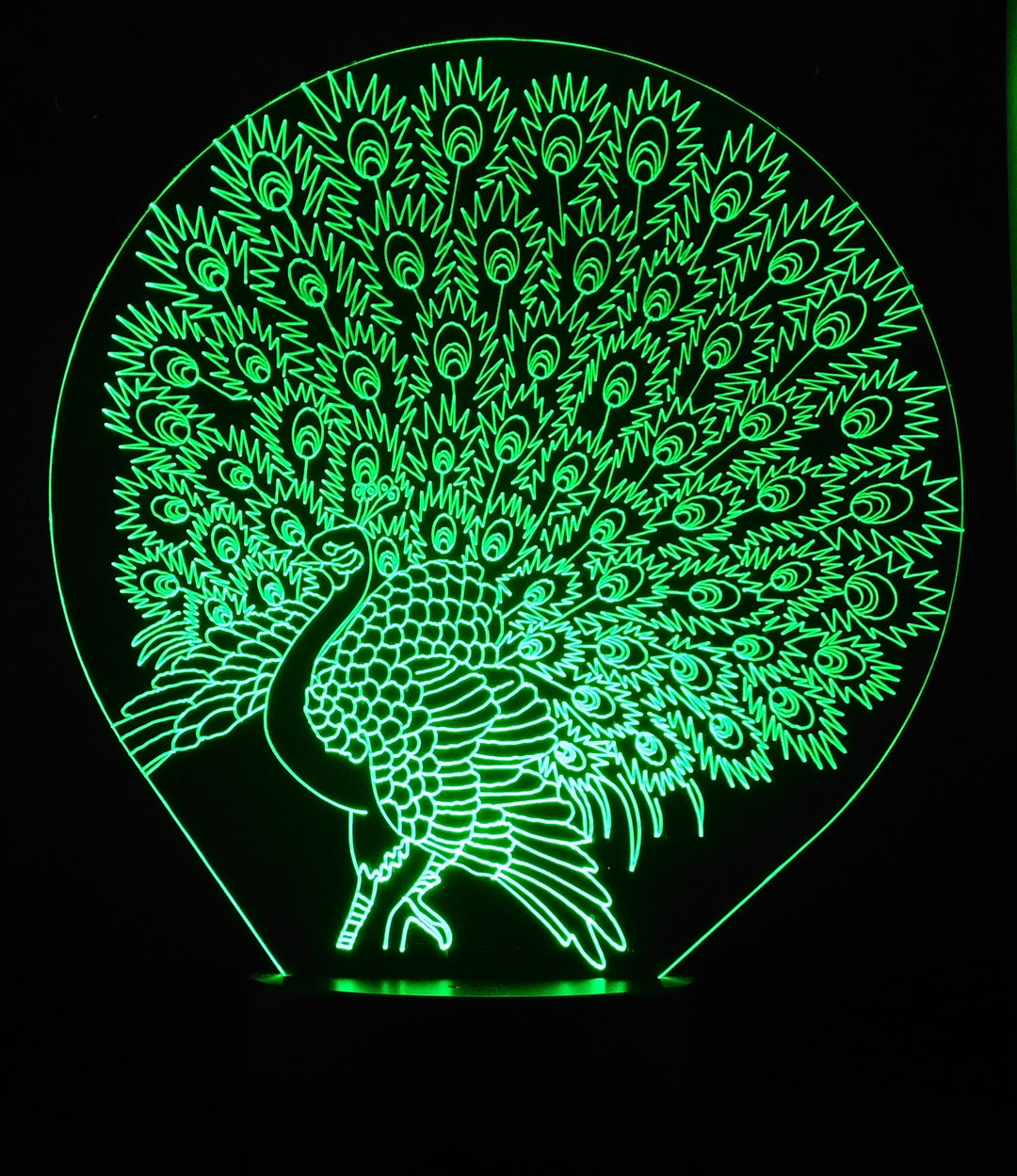 Peacock 3-D Optical Illusion Multicolored Light