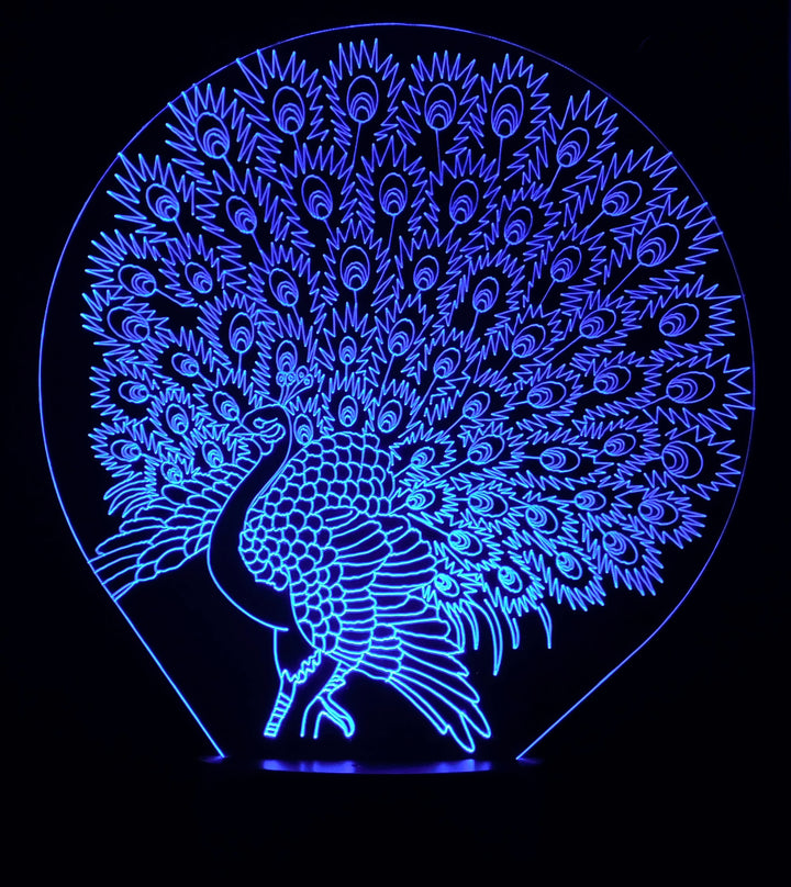 Peacock 3-D Optical Illusion Multicolored Light
