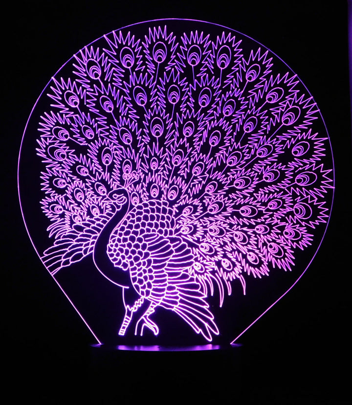 Peacock 3-D Optical Illusion Multicolored Light