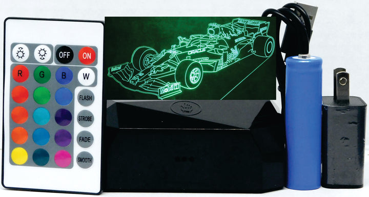 Red Bull F-1 Side View Race Car 3-D Optical Illusion Multicolored Light