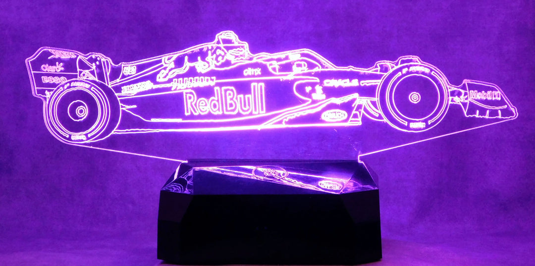 Red Bull F-1 Side View Race Car 3-D Optical Illusion Multicolored Light