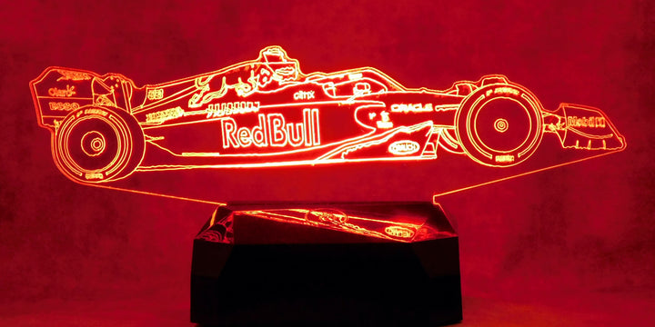 Red Bull F-1 Side View Race Car 3-D Optical Illusion Multicolored Light