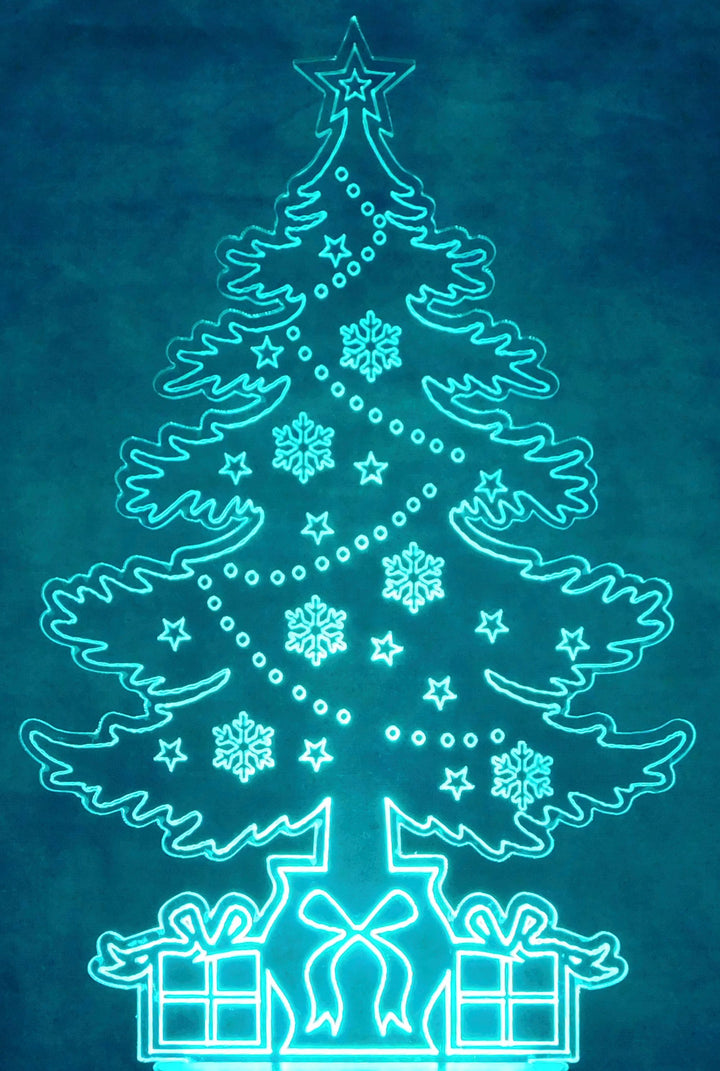 Christmas Tree Presents 3-D Optical Illusion Multicolored Lamp