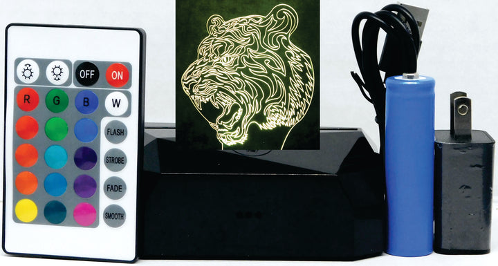 Tiger's Head Image 3-D Optical Illusion Multicolored Lamp