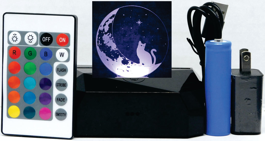 Cat on the Moon 3-D Optical Illusion Multicolored Light