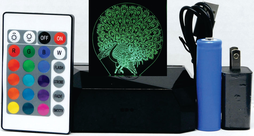 Peacock 3-D Optical Illusion Multicolored Light
