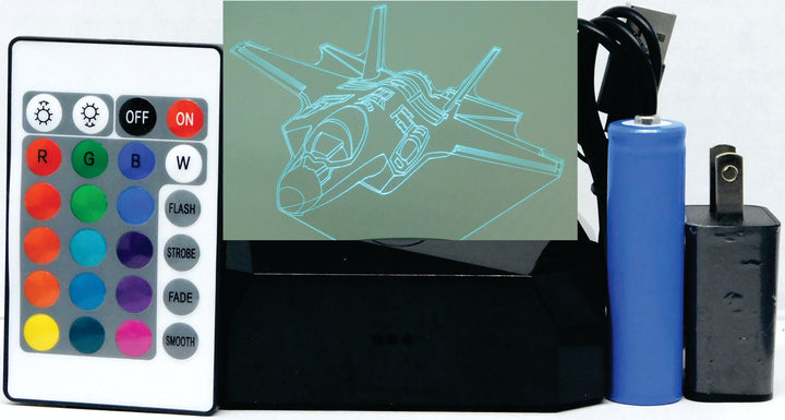 F-35 Lighting II Fighter Jet 3-D Optical Illusion Multicolored LED Lamp