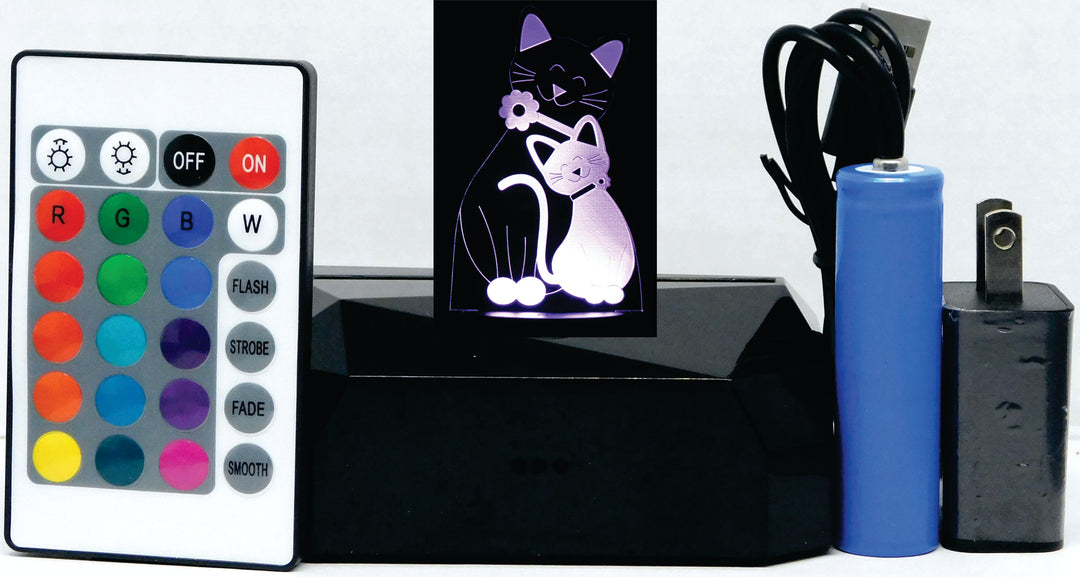 Cat & Kitten 3-D Optical Illusion Multicolored Light