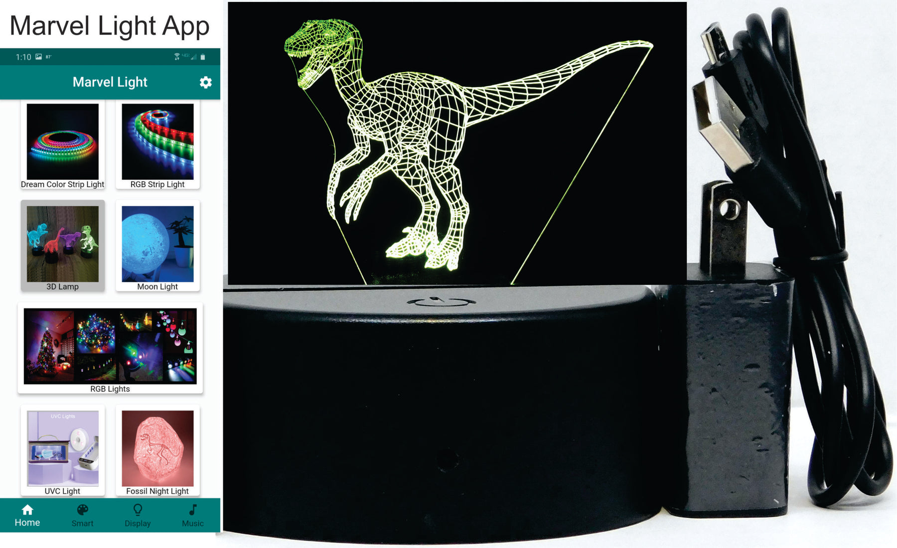 Dinosaurs 3-D Optical Illusion LED Desk, Table, Night Lamp