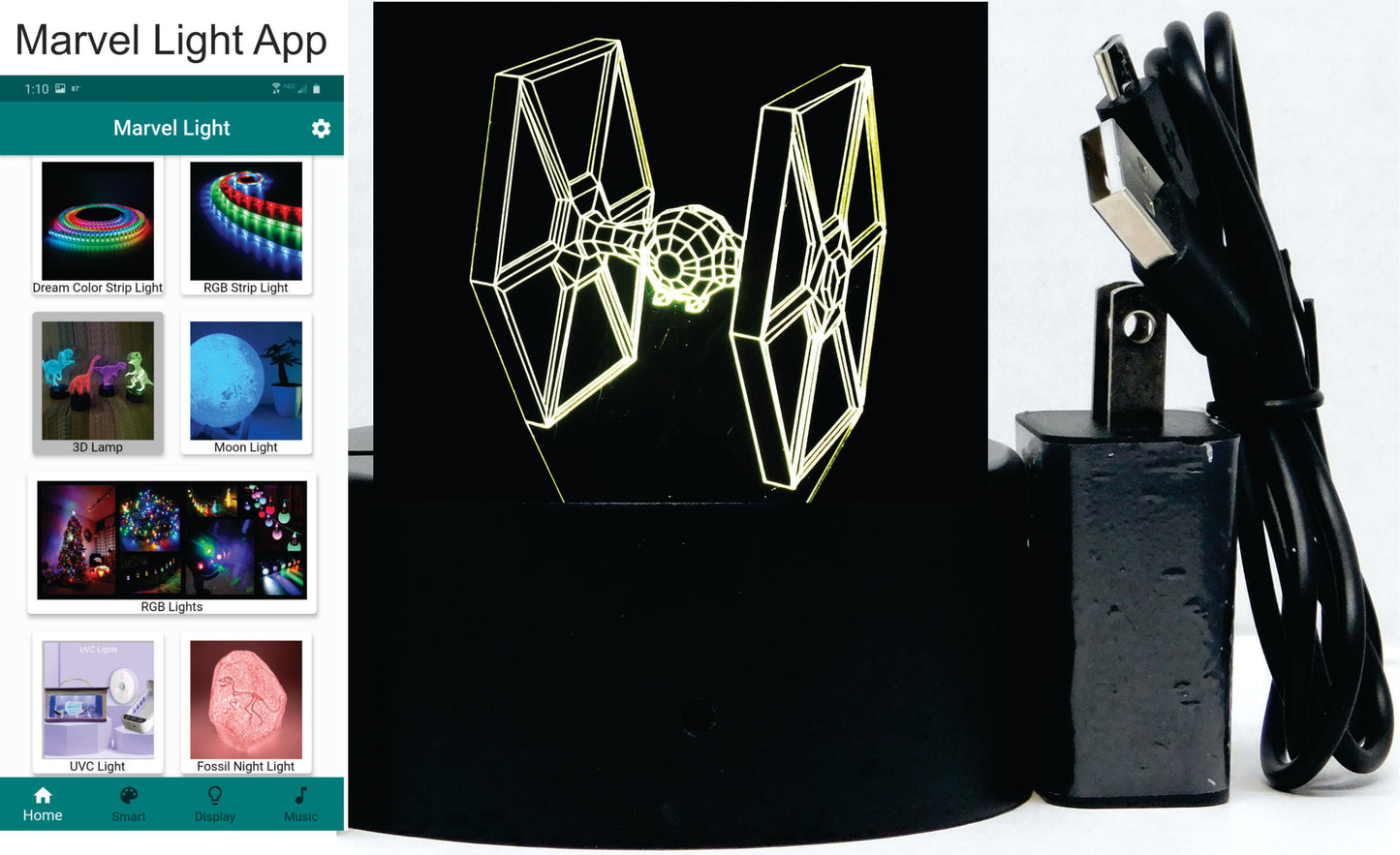 Tie Fighter 3-D Optical Illusion LED Multicolored Lamp