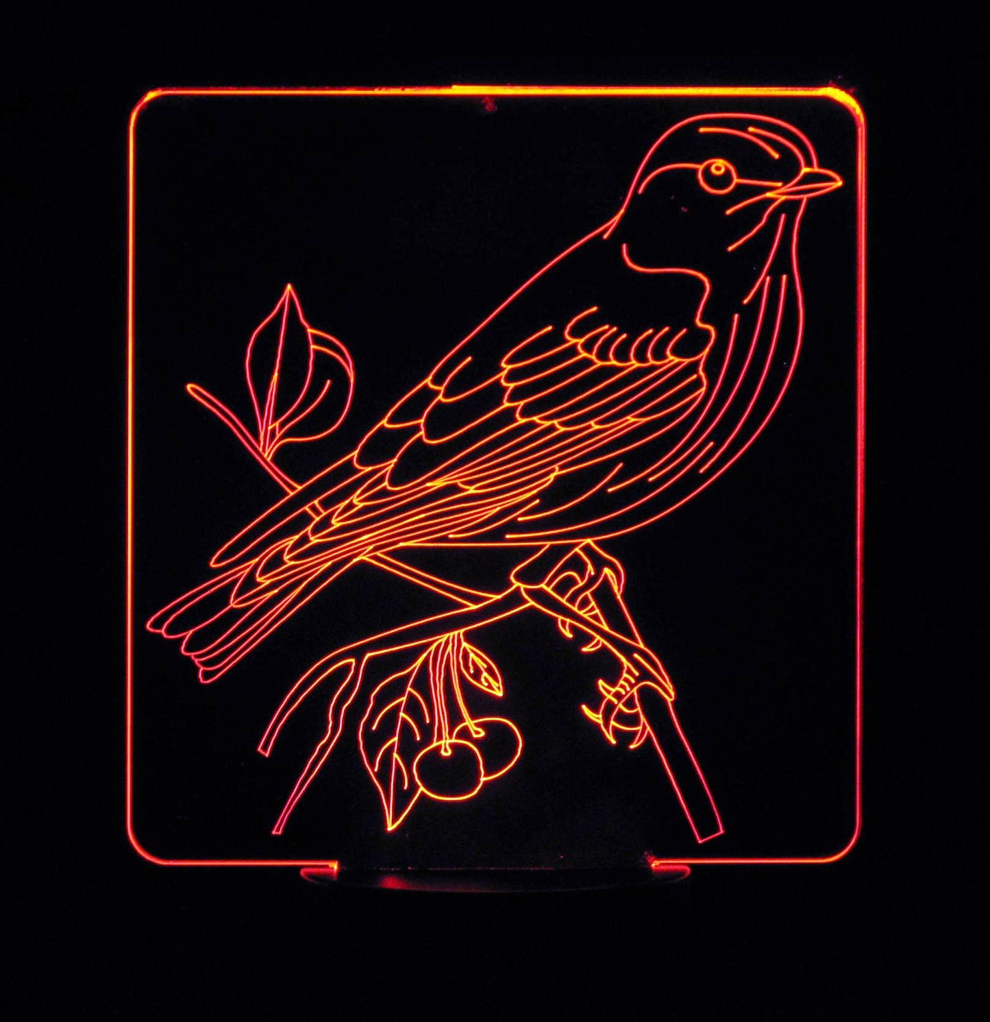 Sparrow on Branch 3-D Optical Illusion Multicolored Lamp