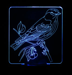 Sparrow on Branch 3-D Optical Illusion Multicolored Lamp