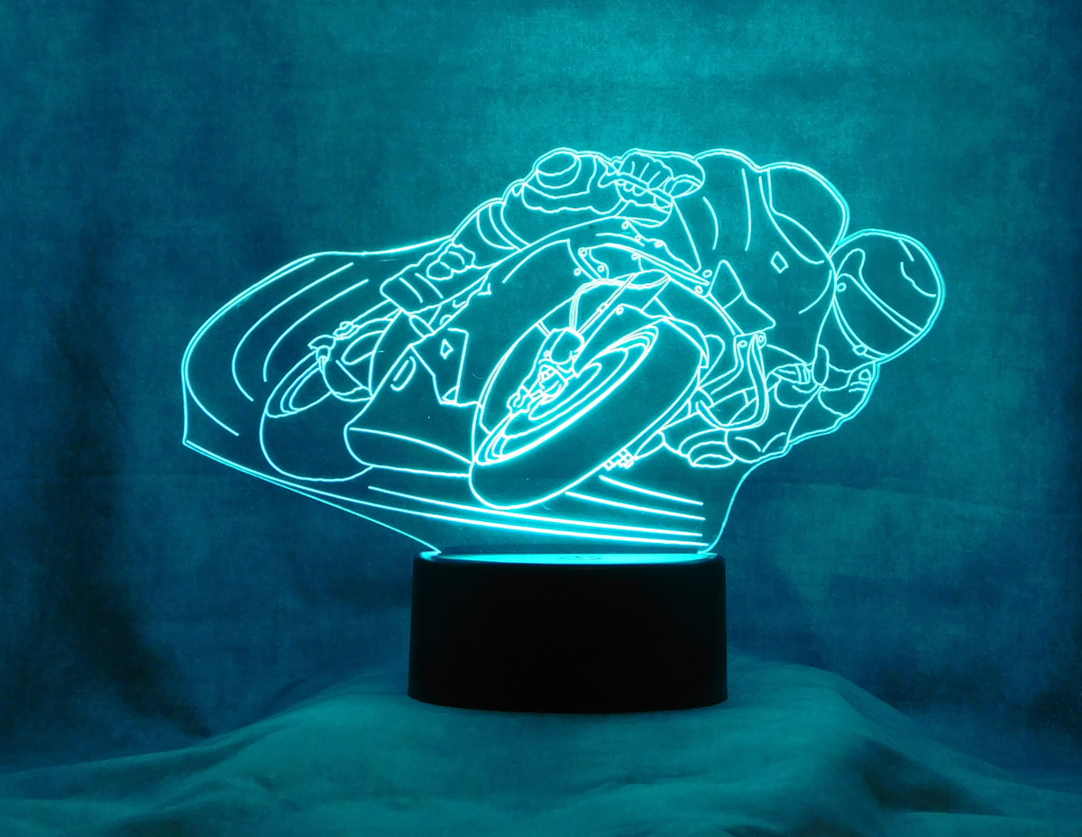 Motorcycle Road Racer 3-D Optical Illusion Multicolored LED Lamp