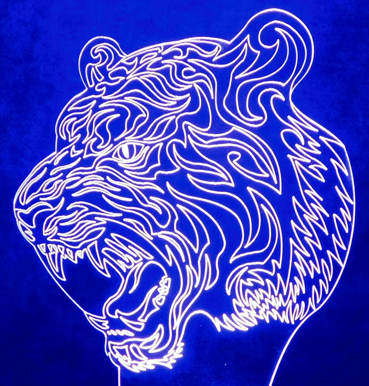 Tiger's Head Image 3-D Optical Illusion Multicolored Lamp