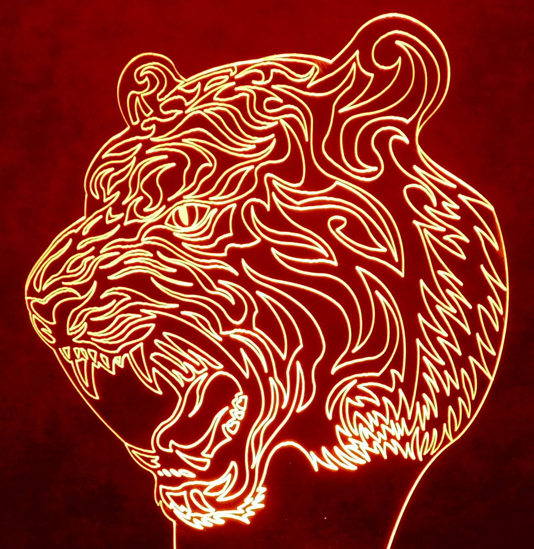 Tiger's Head Image 3-D Optical Illusion Multicolored Lamp