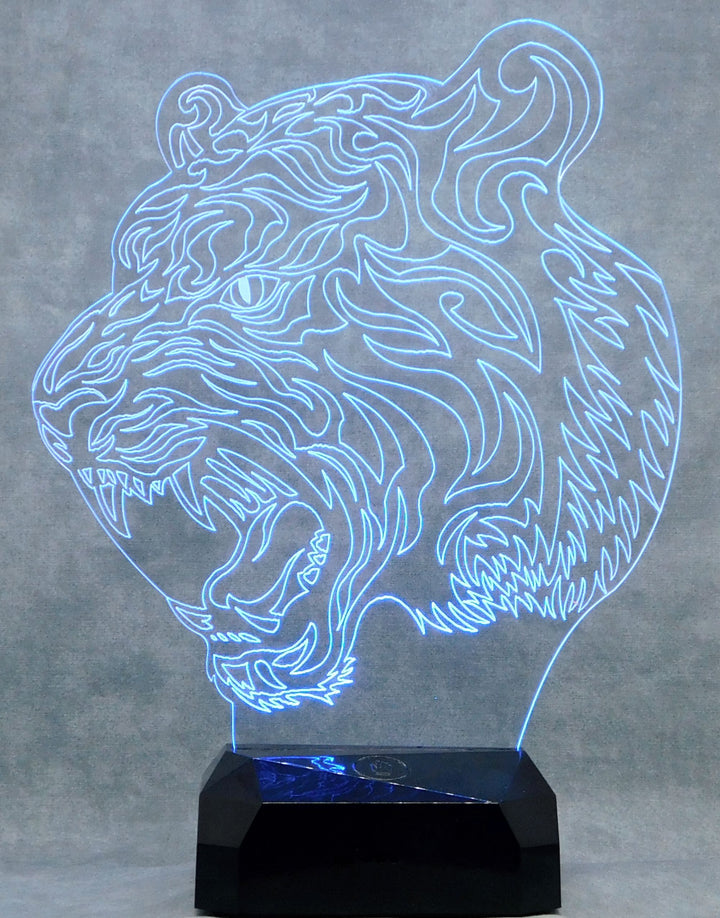 Tiger's Head Image 3-D Optical Illusion Multicolored Lamp