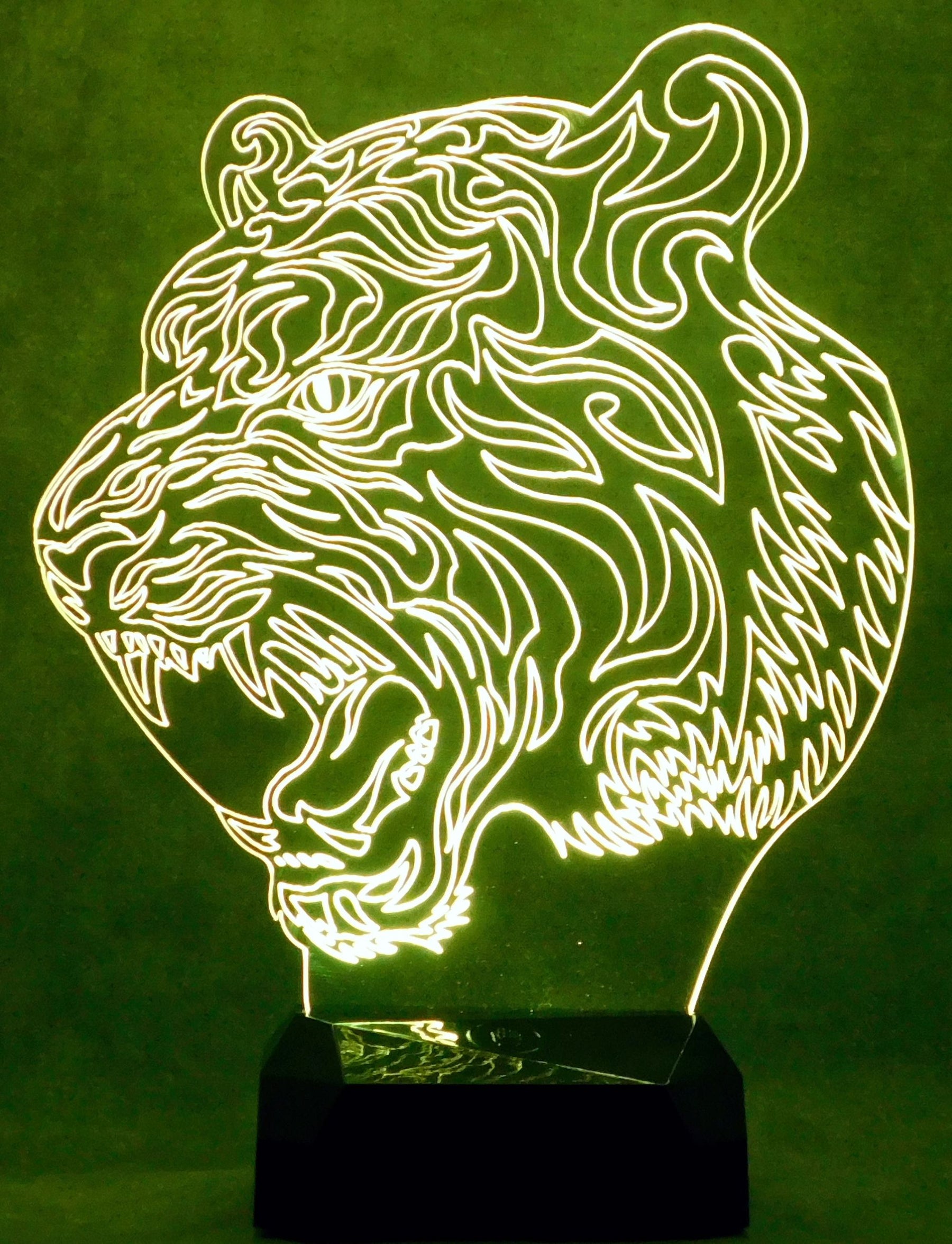 Tiger's Head Image 3-D Optical Illusion Multicolored Lamp