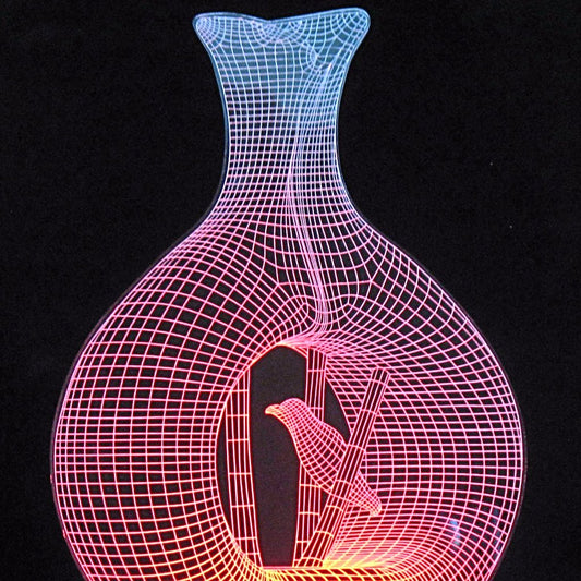Vase with Bird 3-D Optical Illusion Multicolored Lamp