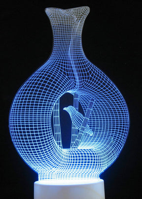 Vase with Bird 3-D Optical Illusion Multicolored Lamp