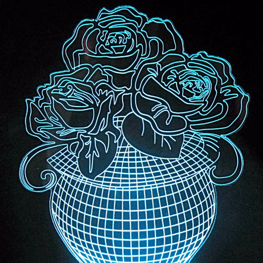 Vase with Roses 3-D Optical Illusion Multicolored Lamp