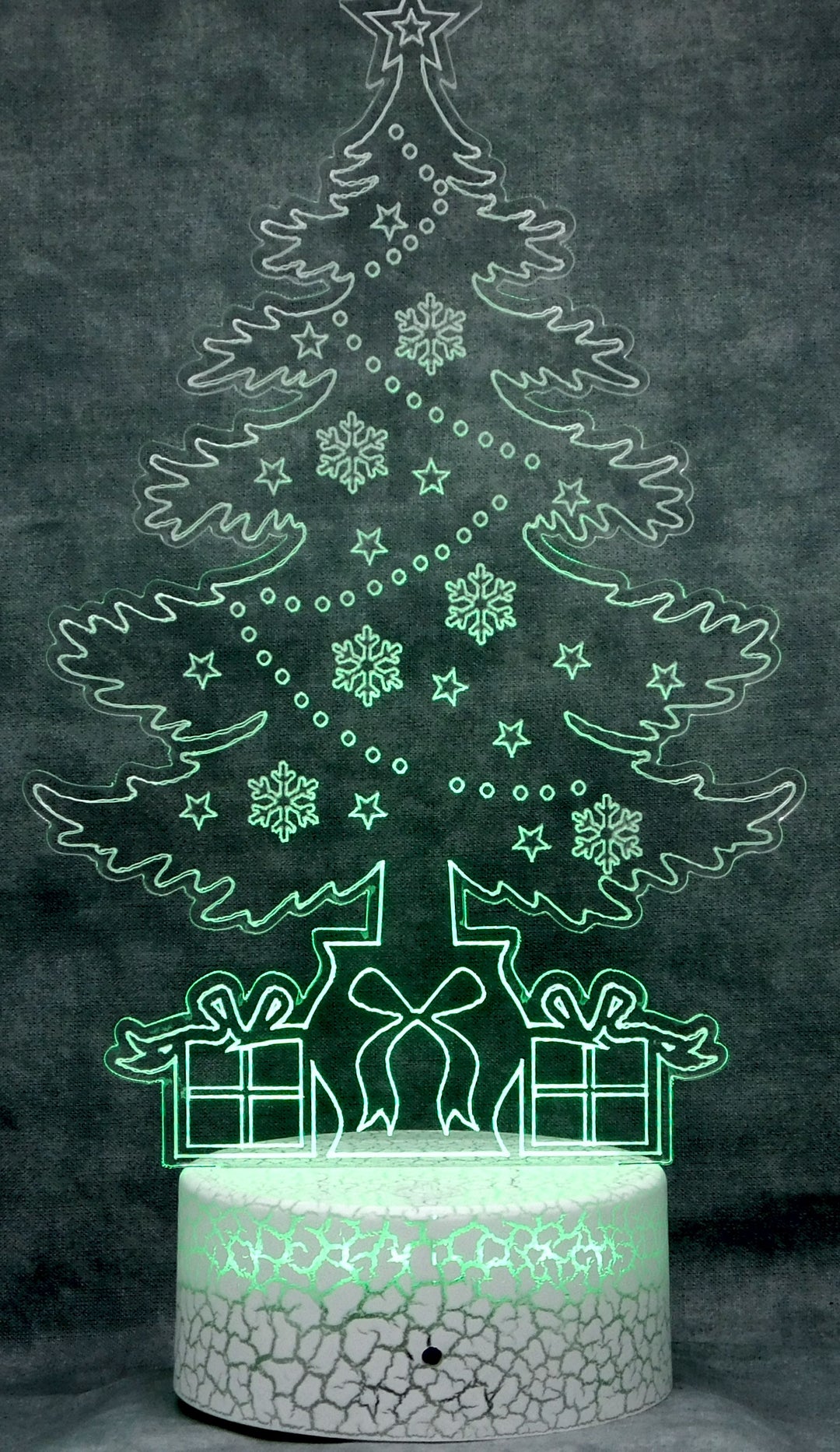 Christmas Tree Presents 3-D Optical Illusion Multicolored Lamp