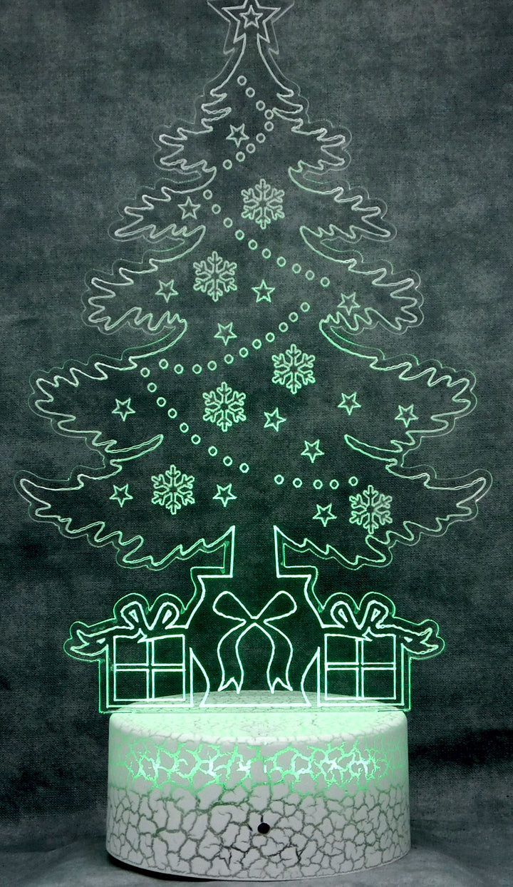 Christmas Tree Presents 3-D Optical Illusion Multicolored Lamp