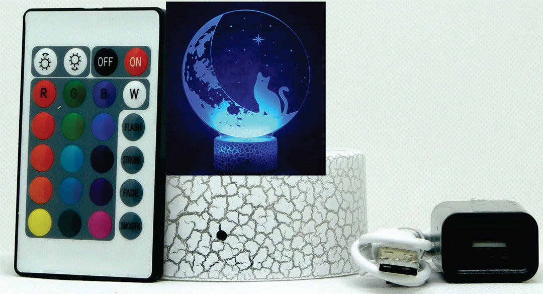 Cat on the Moon 3-D Optical Illusion Multicolored Light
