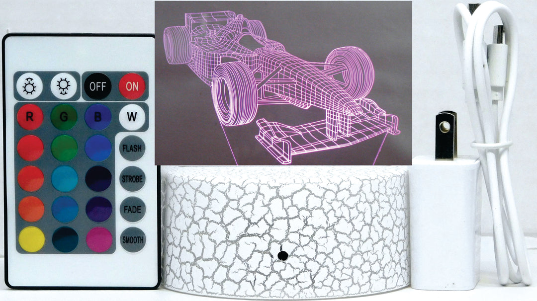 Formula One Race Car 3-D Optical Illusion Multicolored Light