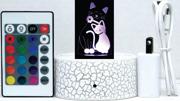 Cat & Kitten 3-D Optical Illusion Multicolored Light