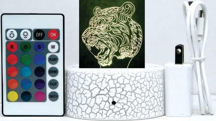 Tiger's Head Image 3-D Optical Illusion Multicolored Lamp