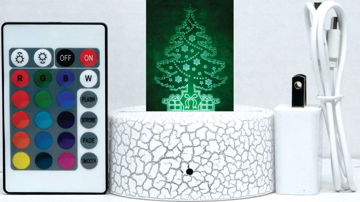 Christmas Tree Presents 3-D Optical Illusion Multicolored Lamp