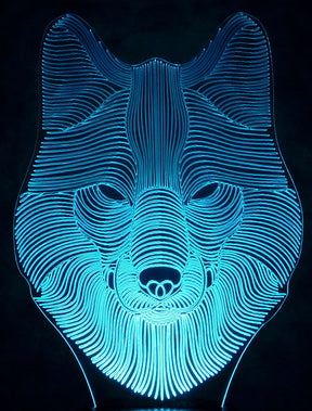 Wolf Head Image 3-D Optical Illusion Multicolored Lamp