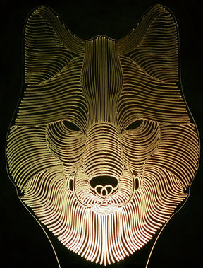 Wolf Head Image 3-D Optical Illusion Multicolored Lamp
